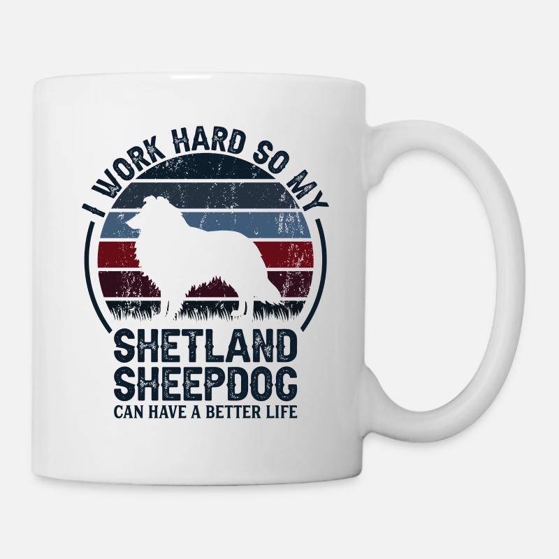 Travaillez dur - Retro Shetland Sheepdog - Mug blanc - blanc