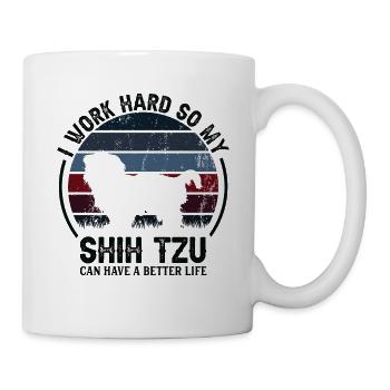 Arbeit Hart Arbeiten - Retro Shih Tzu - Tasse - Weiß - Rechts