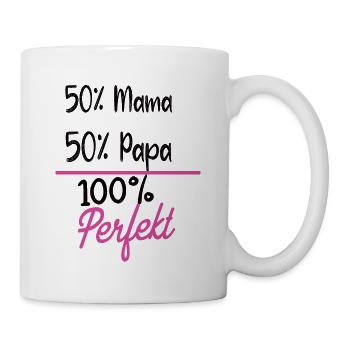 50% Mama 50% Papa 100% Perfekt Baby Spruch - Tasse - Weiß - Rechts