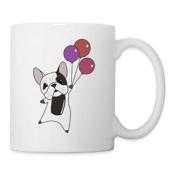 Bulldog flies balloons above cute animals dogs - Mug - white - Right