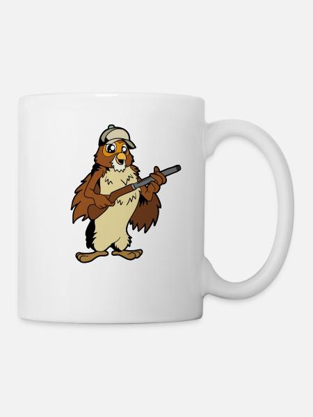Eule mit Gewehr - Jäger - Tasse - Weiß
