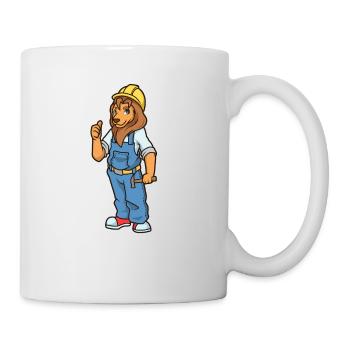 Cartoon Lion as a Construction Worker - Mug - white - Right