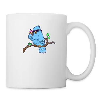 Cooler Vogel auf Ast isst Eistüte - Tasse - Weiß - Rechts