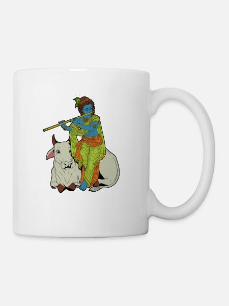 Hindu Gott - der blaue Flötenspieler Krishna - Tasse - Weiß