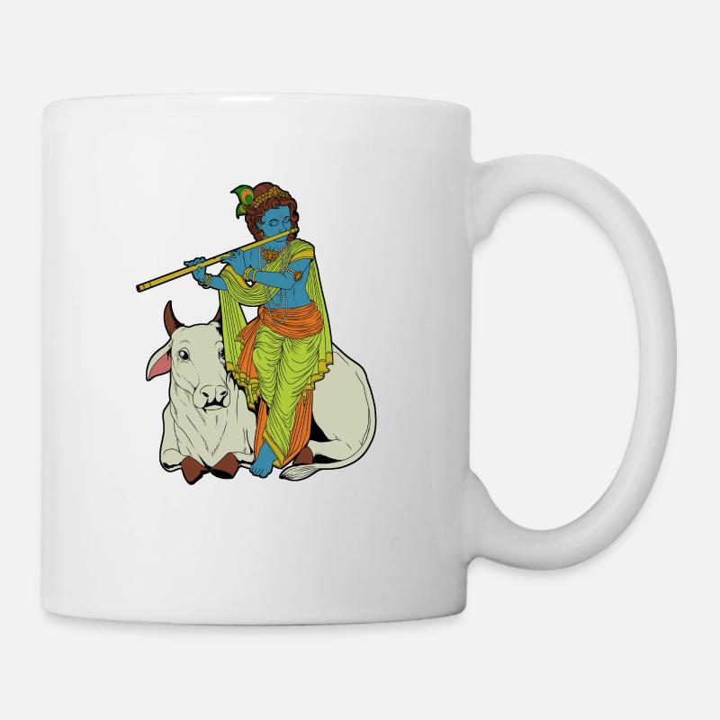 Hindu God - the blue flute player Krishna - Mug - white