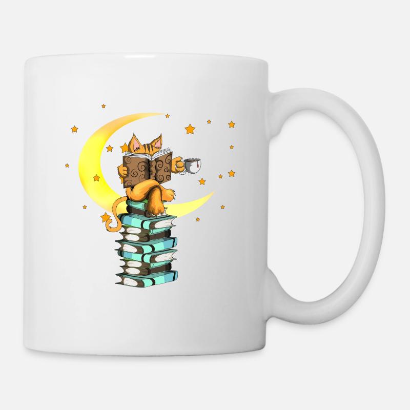 Katzen Kaffee Leseratte Bücher lesen Stubentiger - Tasse - Weiß