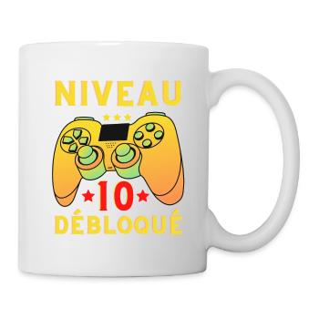 Niveau 10 Débloqué Gamer Geek Anniversaire - Mug blanc - blanc - Droite