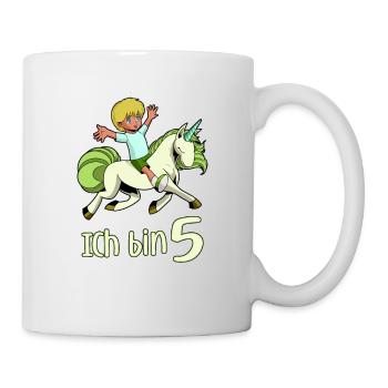 Geburtstagsshirt Einhorn - 5 Geburtstag Junge - Tasse - Weiß - Rechts