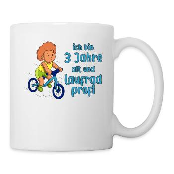 Junge 3 Jahre alt und Profi auf dem Laufrad - Tasse - Weiß - Rechts