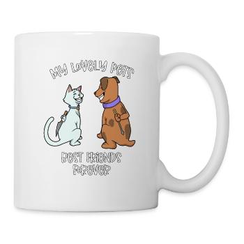 Pets love each other - cat and dog - Mug - white - Right
