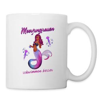 Schwimmen Spruch Lustig Meerjungfrauen Schwimmen - Tasse - Weiß - Rechts