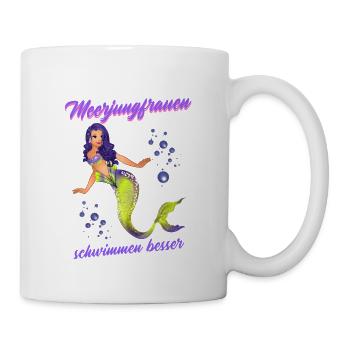 Schwimmen Spruch Lustig Meerjungfrauen Schwimmen - Tasse - Weiß - Rechts