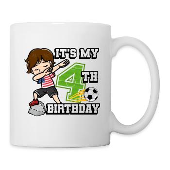 Fußballer Junge Ich bin schon 4th Geburtstag - Tasse - Weiß - Rechts