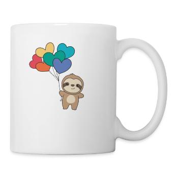 Regenbogen Herzen Pride LGBTQ Luftballons Faultier - Tasse - Weiß - Rechts