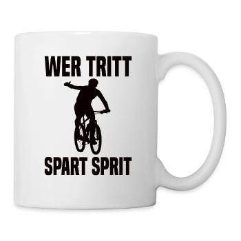 Wer Tritt Spart Sprit Lustiger Fahrrad Spruch - Tasse - Weiß - Rechts