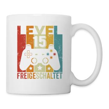 Level 15 Freigeschaltet Geburtstag Junge Mädchen - Tasse - Weiß - Rechts