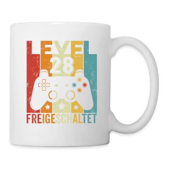 Level 28 Freigeschaltet Geburtstag Mann Frau Gamer - Tasse - Weiß - Rechts