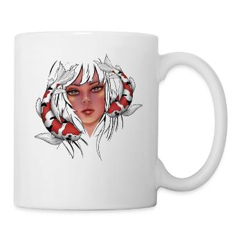 Girl drawing with koi carp - Mug - white - Right