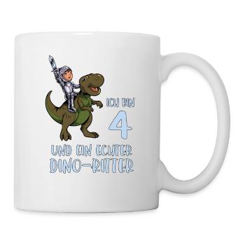 Geburtstagsshirt Dino Ritter - 4 Geburtstag Junge - Tasse - Weiß - Rechts