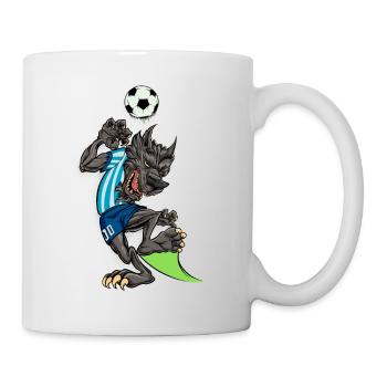 Comic Wolf plays football - Mug - white - Right
