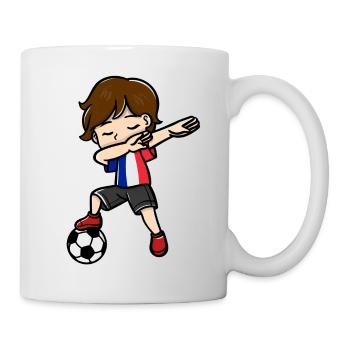 Tupfende Junge Fußballspieler Französisch Flagge - Tasse - Weiß - Rechts