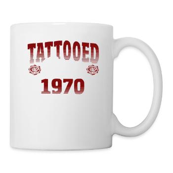 Tatoué depuis 1970 Red Rose Thème Tattoo Ink - Mug blanc - blanc - Droite