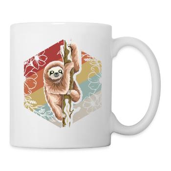 Süßes Retro Vintage Blumen Faultier - Tasse - Weiß - Rechts