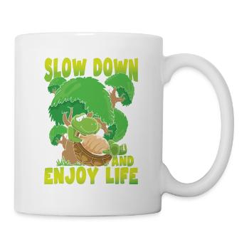 Slow Down And Enjoy Life für einen Schildkröten - Tasse - Weiß - Rechts