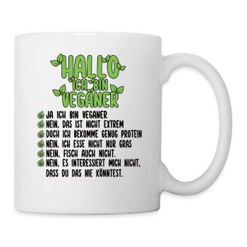 Hallo Ich Bin Veganer - Lustiger Veganer Spruch - Tasse - Weiß - Rechts