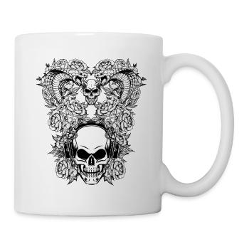 Menschlicher Schädel hört Musik - Viper und Rsoes - Tasse - Weiß - Rechts