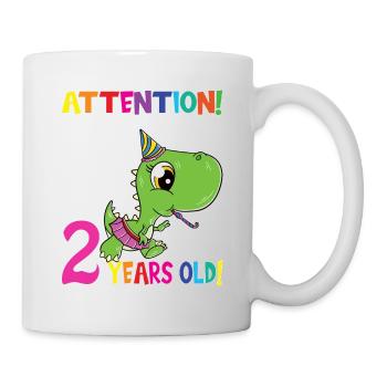 Dino Girl Attention I Am Now 2 Years Old - Mug - white - Right