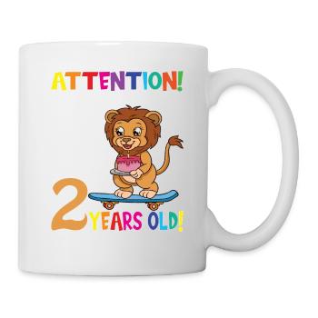 Lion Birthday Attention I Am Now 2 Years Old - Mug - white - Right