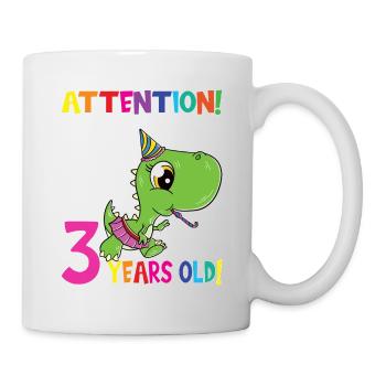 Dino Girl Attention I Am Now 3 Years Old - Mug - white - Right