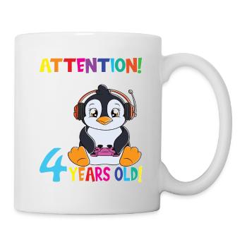 Penguin Anniversaire J’ai maintenant 4 ans - Mug blanc - blanc - Droite