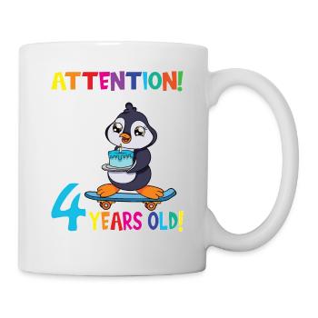 Penguin Anniversaire J’ai maintenant 4 ans - Mug blanc - blanc - Droite