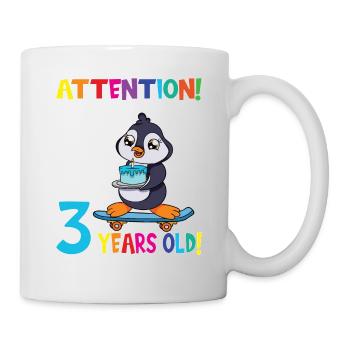 Penguin Attention I Am Now 3 Years Old - Mug - white - Right