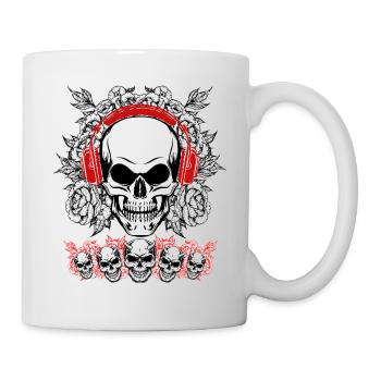 Crâne Humain écoutant de La Musique avec des fleur - Mug blanc - blanc - Droite