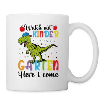 Hé les enfants, j'arrive, dinos, à l'école - Mug blanc - blanc - Droite