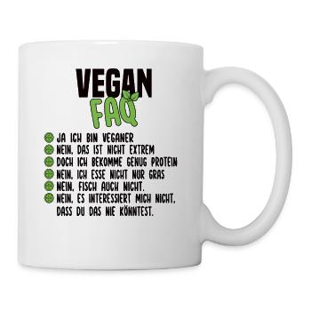 Vegan FAQ - Lustiger Veganer Spruch - Tasse - Weiß - Rechts