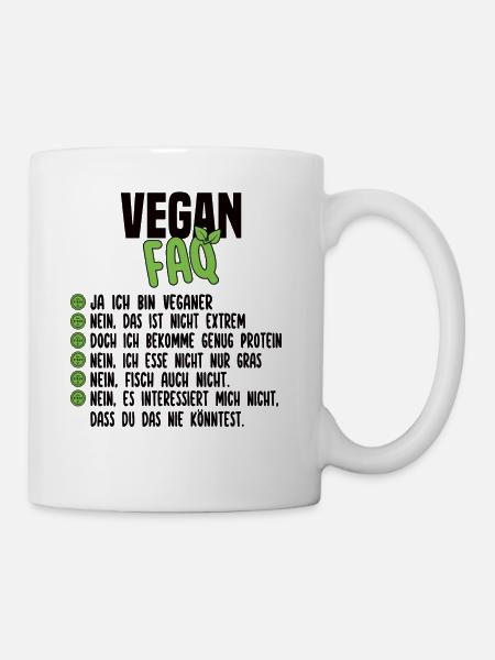 Vegan FAQ - Lustiger Veganer Spruch - Tasse - Weiß