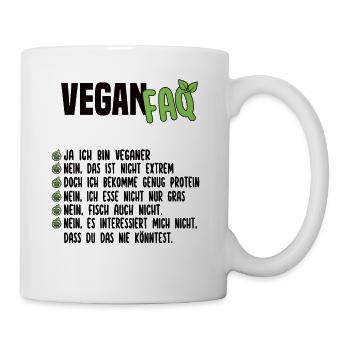 Vegan FAQ - Lustiger Veganer Spruch - Tasse - Weiß - Rechts