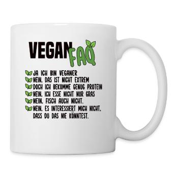 Vegan FAQ - Lustiger Veganer Spruch - Tasse - Weiß - Rechts