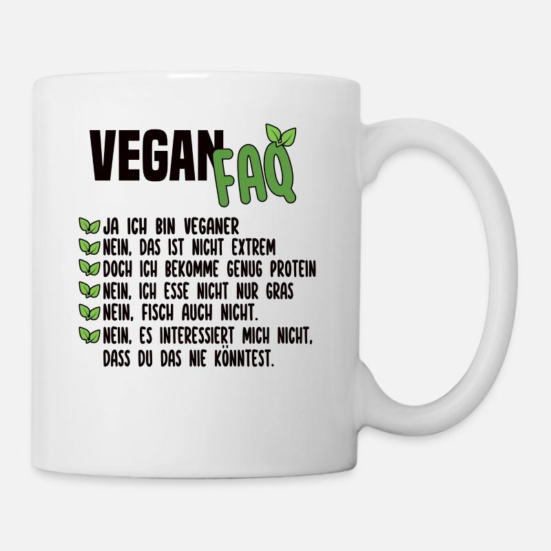 Vegan FAQ - Lustiger Veganer Spruch - Tasse - Weiß