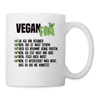 Vegan FAQ - Lustiger Veganer Spruch - Tasse - Weiß - Rechts