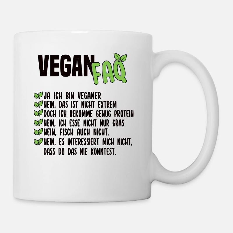 Vegan FAQ - Lustiger Veganer Spruch - Tasse - Weiß