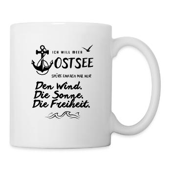Ich will Meer Ostsee Spruch mit Anker und Möwe - Tasse - Weiß - Rechts