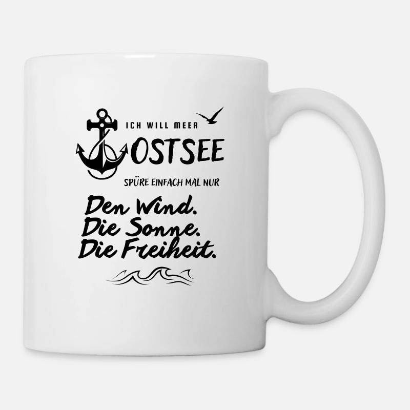 Ich will Meer Ostsee Spruch mit Anker und Möwe - Tasse - Weiß