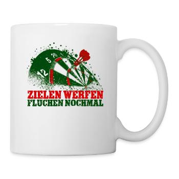 Darts Dartspieler Zielen Werfen Fluchen Nochmal - Tasse - Weiß - Rechts