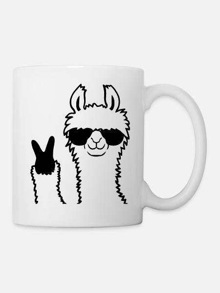 Peace Zeichen Lama Sonnenbrille - Tasse - Weiß