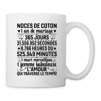 Noces De Coton 1 An De Mariage - Mug blanc - blanc - Droite